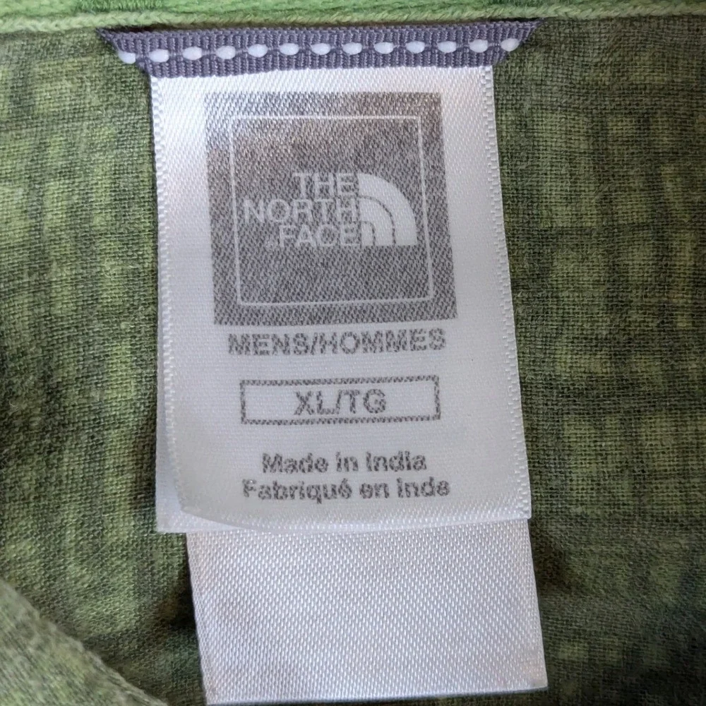 The North Face Mens XL Green Hemp Blend Grid Short Sleeve Button Down Shirt